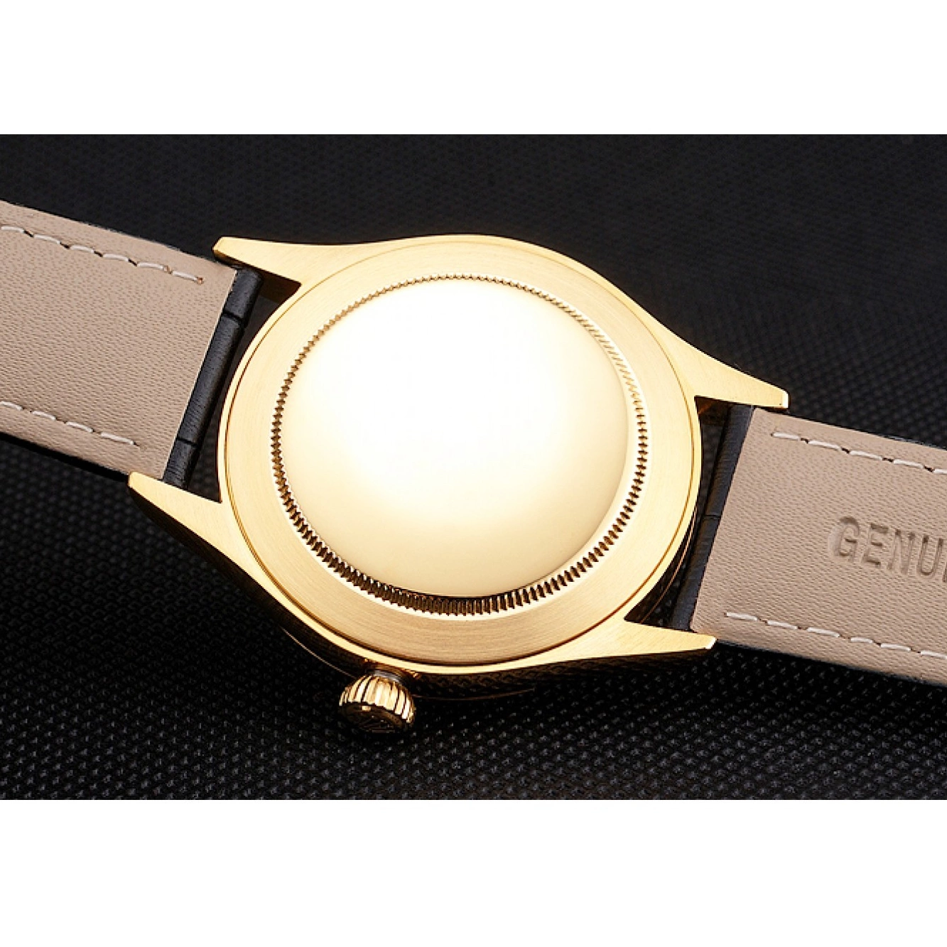 Aaa replica Swiss Strap Black Leather Dial Case Datejust Black Gold Rolex 0707